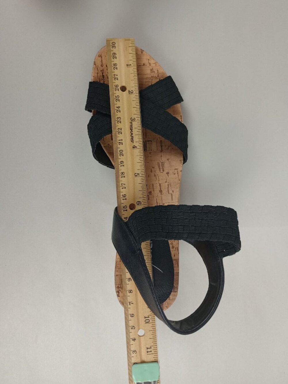 Flex Step Womens 8 Black Straps Lattice Toe Cork Mid Height Heel Wedge Sandels - Picture 11 of 13